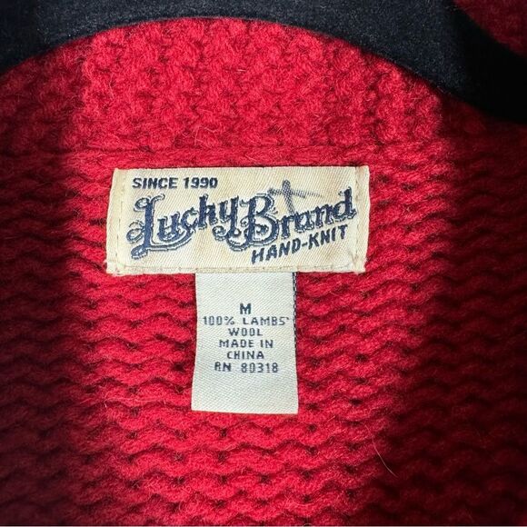 Lucky Brand Hand Knit Lambswool Aztec Totem Zip Cardigan Sweater Jacket Medium - Picture 3 of 9